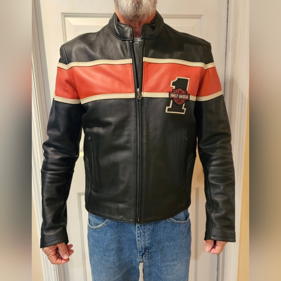 Harley-Davidson Other - Vintage, Men's Harley-Davidson Victory Lane #1 Genuine Leather Motorcycle Coat.M